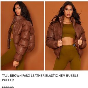 PrettyLittleThing Brown Puffer Jacket with High Collar and Quilted Design